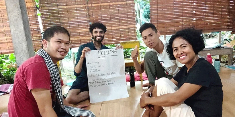 Non-Violence session 2025 RJPT.Peace Place Pati Central Java,Indonesia.From right, Selly(Black Shirt),Altof,Summit,Steven. Taken by Nanik