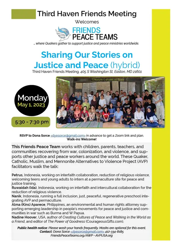 Event: Sharing Our Stories on Justice and Peace (hybrid), 5:30–7:30pm Monday, May 1st, Easton, MD